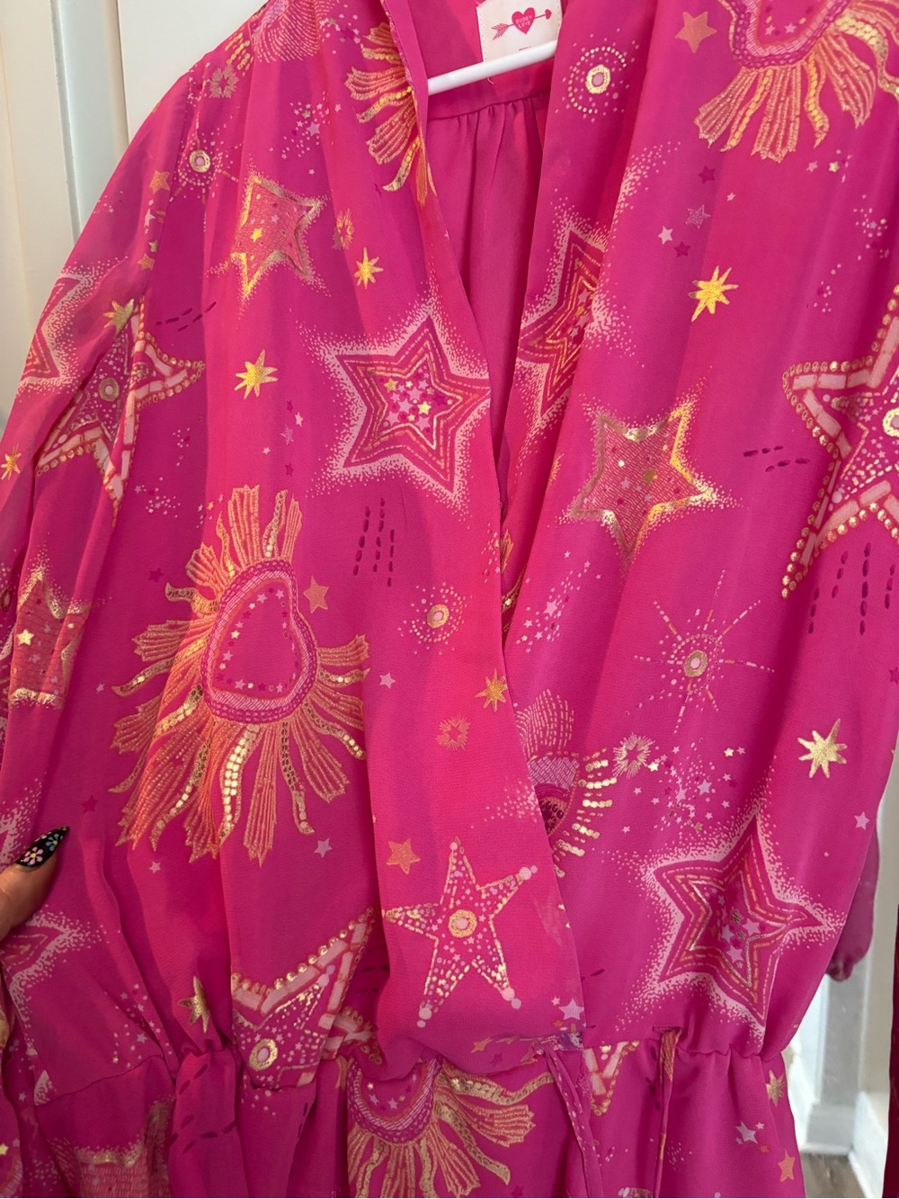 Buddy Love Hot Pink Wrap Dress/romper with Gold Star & Sun Print - Picture 5 of 5